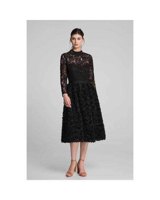 Rumour London Black Grazia Midi Dress With Lace Bodice And Ruffled-Tulle Skirt