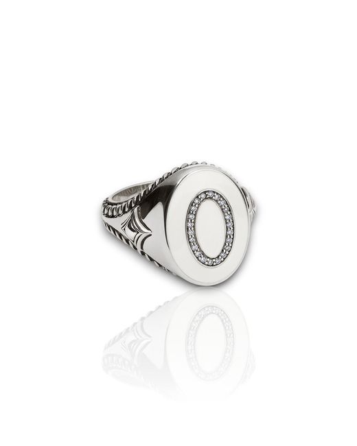 Daneila Léon Metallic Sterling Diamonds & Ivory-Color Enamel Signet Ring