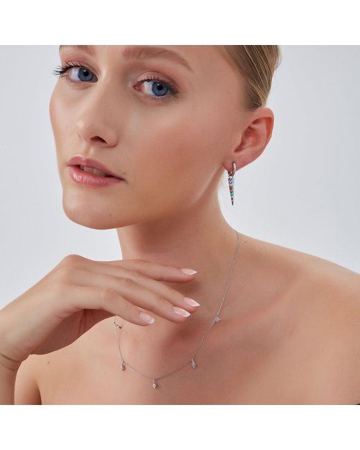 Spero London Blue Spike Sterling Drop Hoop Earrings