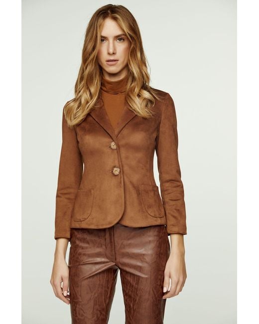 Conquista Brown Suede-Look Fitted Jacket