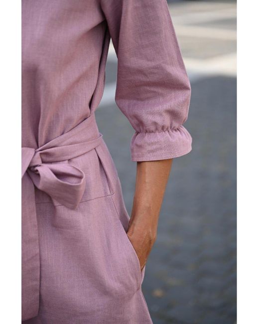 LeMuse Pink Emma — Stonewashed Linen Dress With Pockets & Tie Belt