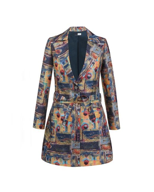 Richa Sharma Blue Abstract Print Single Breasted Blazer Dress