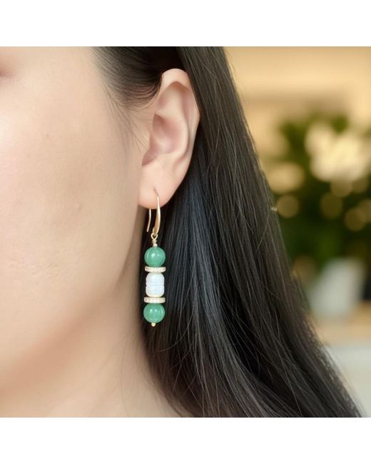 Way to Chic Green Pearl Earrings With Aventurine Accents