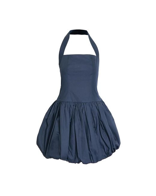 Amy Lynn Blue Pure Cotton Halterneck Mini Puffball Dress