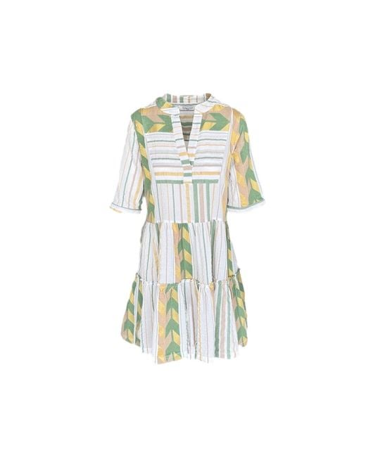 Haris Cotton Green Button-Down A-Line Cotton Embroidered Dress Arrow