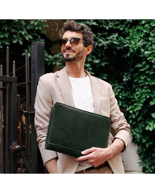 Time Resistance Green Leather Documents Folder Organizer