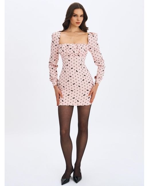 Miss Circle New York Pink Perla Baby Ruched Bust Velvet-Embossed Bow Mini Dress