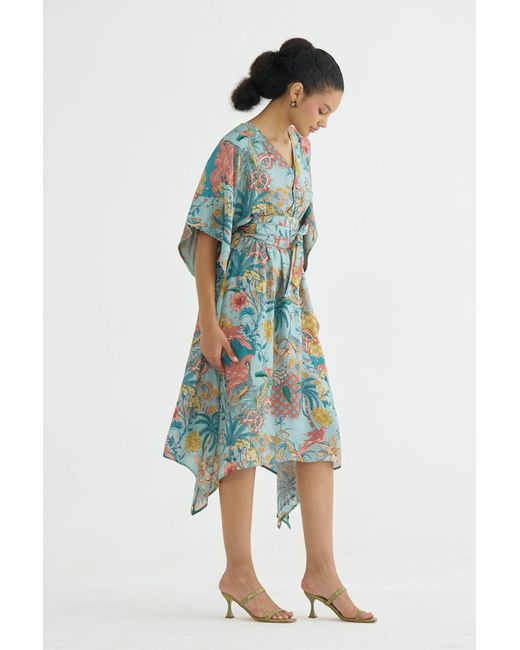 Maison Qala Blue Peony Kaftan Dress