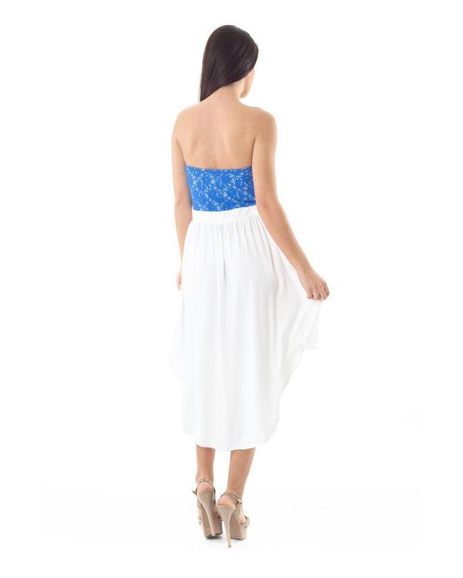 Conquista Blue Strapless Lace Detail High Low Dress