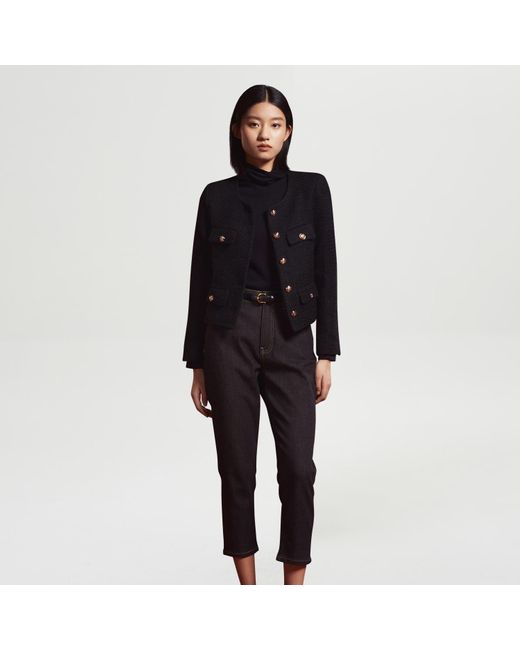 Smart and Joy Black Wool And Golden Buttons Short Jacket