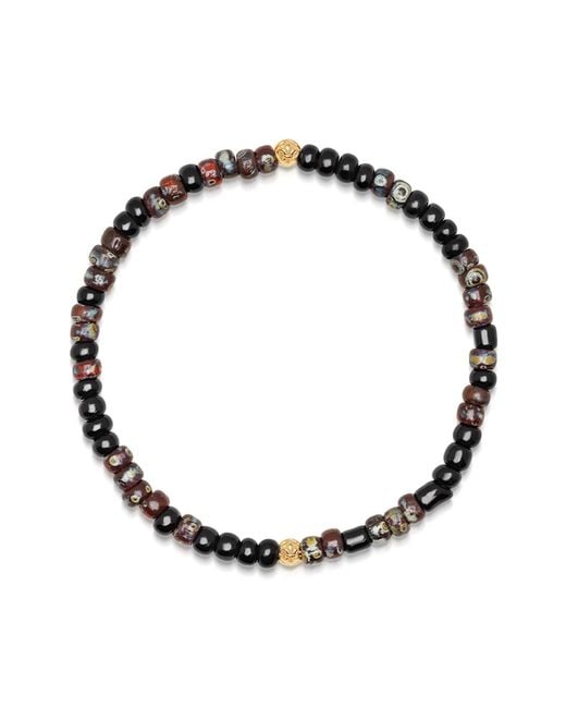 Nialaya Black Wristband With Dark Miyuki Beads for men