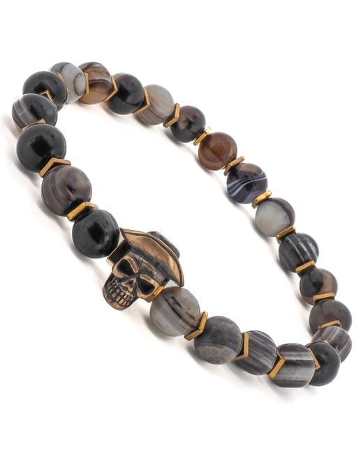 Ebru Jewelry Metallic Cowboy Hat Skull Agate Bracelet for men