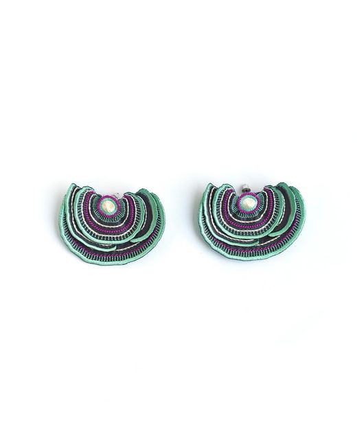 Nana Watanabe Blue Turkey Tail Layered Embroidered Earrings