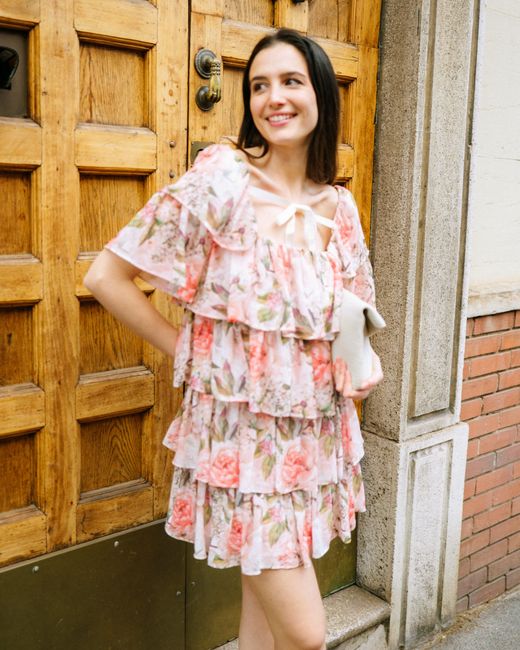 NEVA Pink Lurea Floral Ruffle Mini Dress