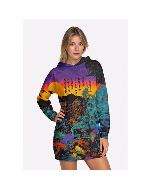 Aloha From Deer Blue Sunset Fall Oversize Hoodie Dress