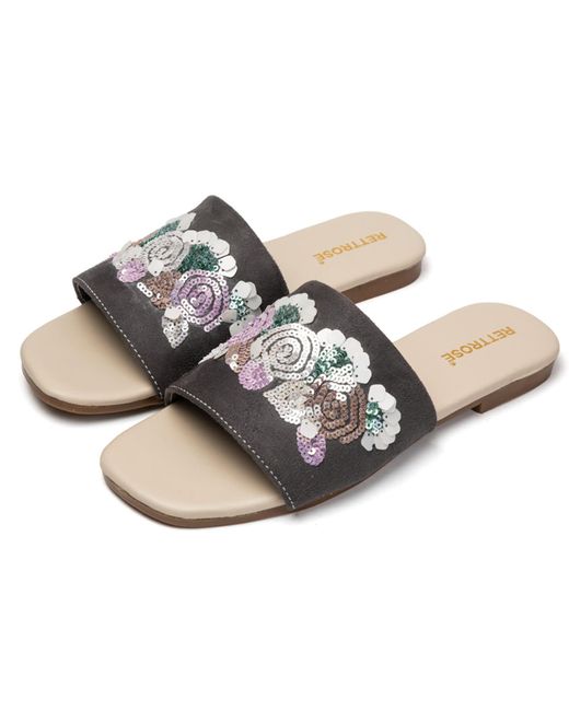 Rettrose Gray Sutton Luxury Plush Diamanté Embellished Handmade Sliders