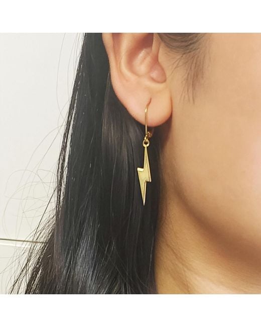 Edge Only Metallic Pointed Lightning Bolt Drop Earrings Sterling