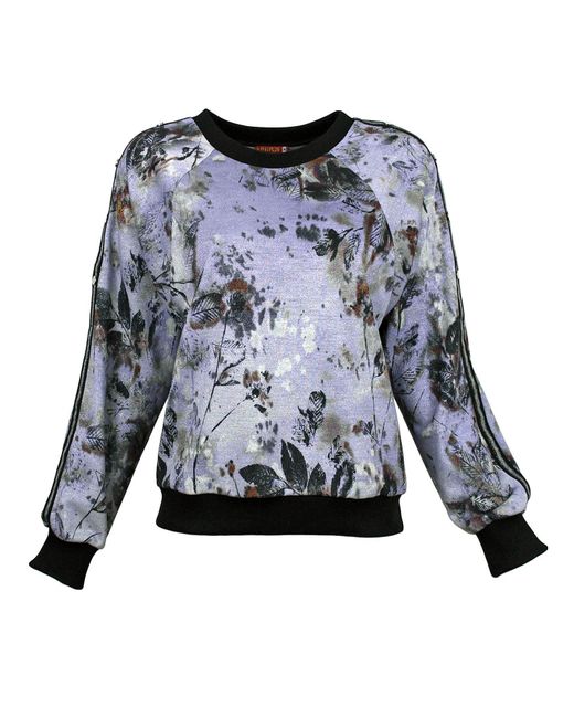 Lalipop Design Blue Floral Print Sweatshirt With Snap-Button Shoulder Detail