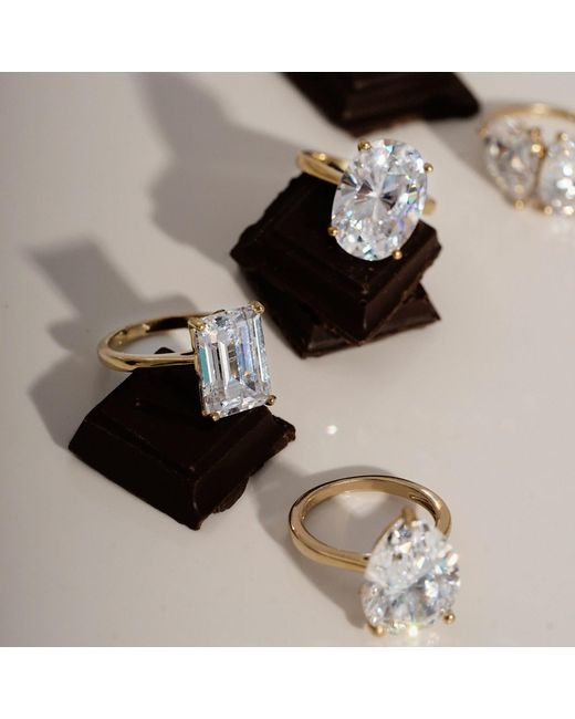 Diamonbliss Metallic Ten Carats Emerald Cut Solitaire Cocktail Ring