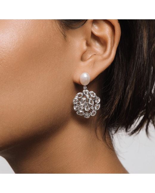 Lulu B London Metallic Topaz & Pearl Statement Stud Drop Earrings
