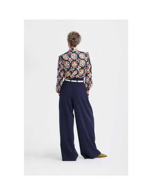 Julia Allert Multicolor Designer Satin Blouse With Bishop Sleeves And Stand Collar – Print