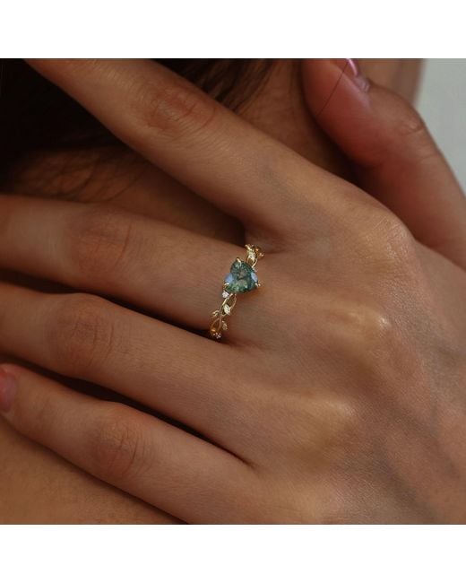 Azura Jewelry New York White Everlasting Heart Moss Agate Ring Vermeil