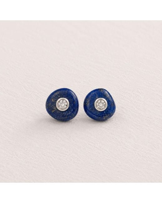 Lily Flo Jewellery Blue Lapis Lazuli Round Diamond Stud Earrings