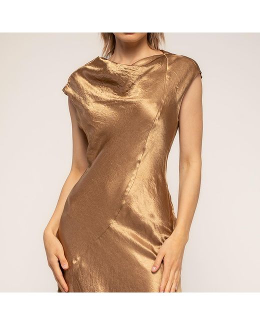 Tantra Spain Sl Brown Midi Dress With A Silk-Textured Boat Neckline And An Asymmetrical Hem