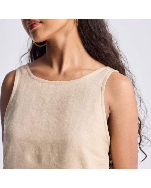 REISTOR Natural Neutrals Hemp Short Dress With Back Embroidered Lace Detail