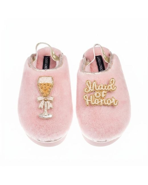 Laines London Pink Flatform Cloud Closed Toe Slippers With Maid Of Honour Brooches