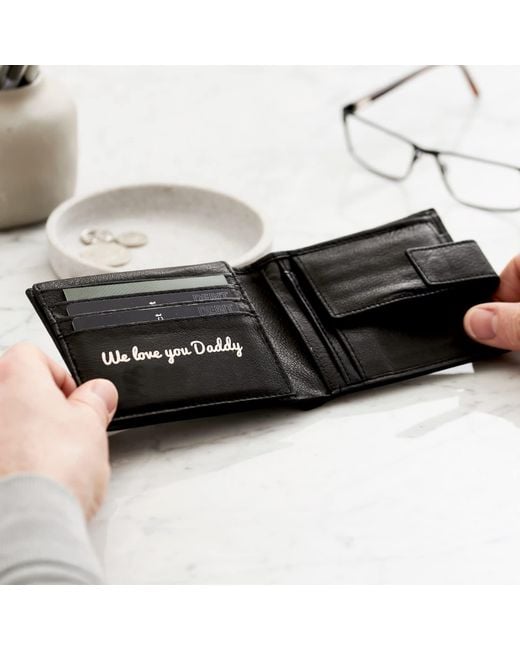 Posh Totty Designs Black Script Message We Love You Daddy Leather Popper Wallet for men