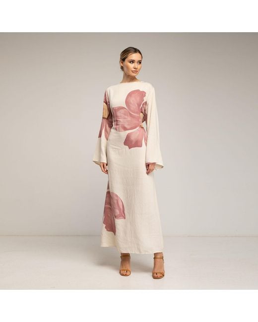 Tantra Spain Sl Pink Long Floral Dress With Square Neckline And Straps