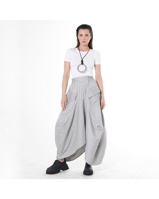 Metamorph Gray Asymmetric Striped Denim Skirt