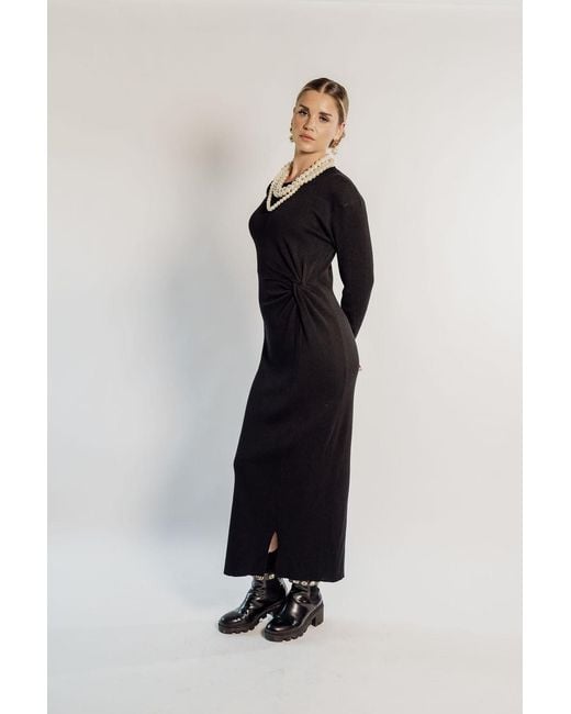 Rave on Trend Black Knot Detail Knitted Maxi Dress