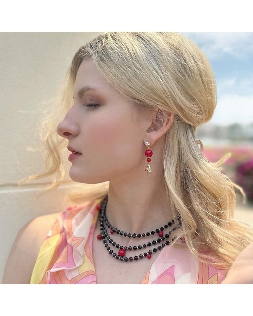 Farra Black Multi-Layers Garnet With Coral Statement Necklace