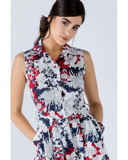Conquista White Floral Print Dress With Belt