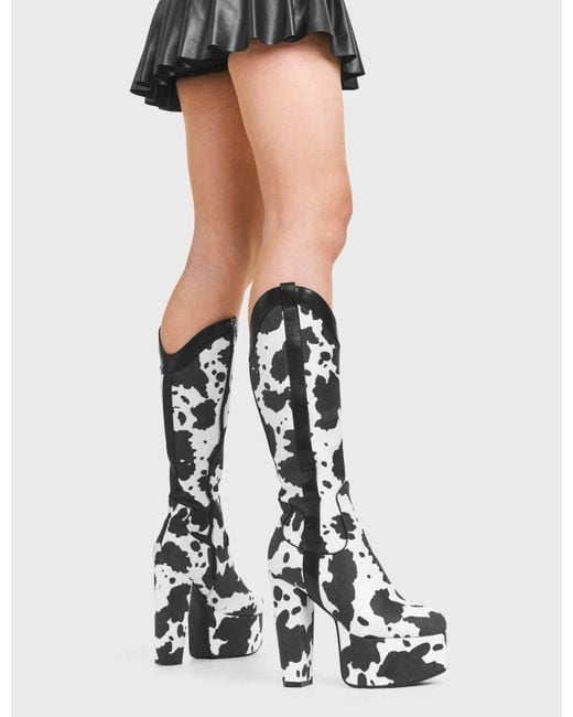 Lamoda Black Cowgirl Platform Knee High Boots