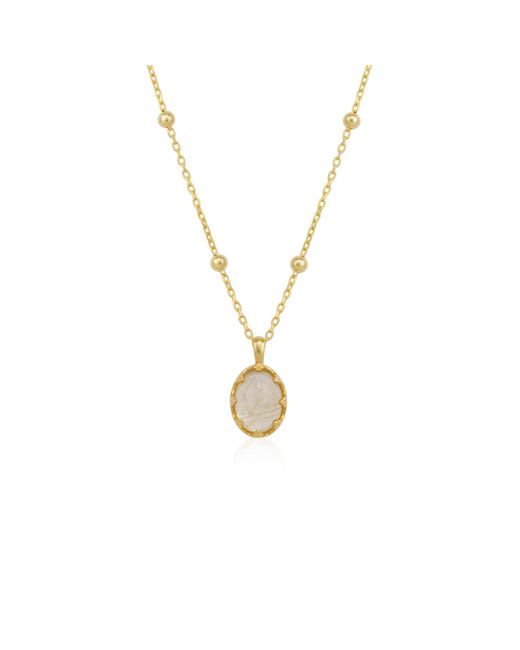 Spero London Metallic Neutrals Moonstone Sterling Pendant Necklace With Beaded Chain