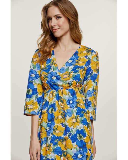 Conquista Blue Floral Empire Line Midi Dress