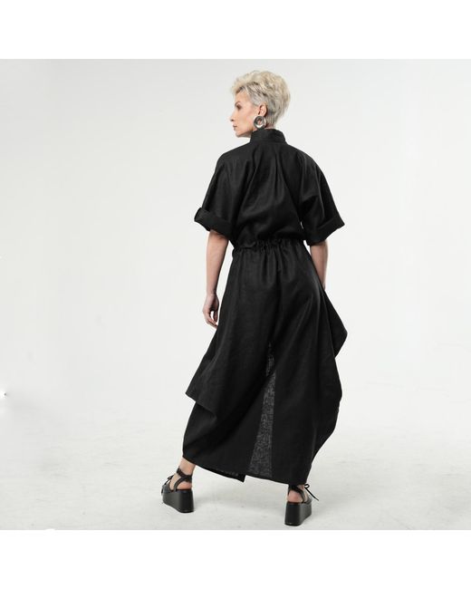 Metamorph Black Long Linen Shirt Dress