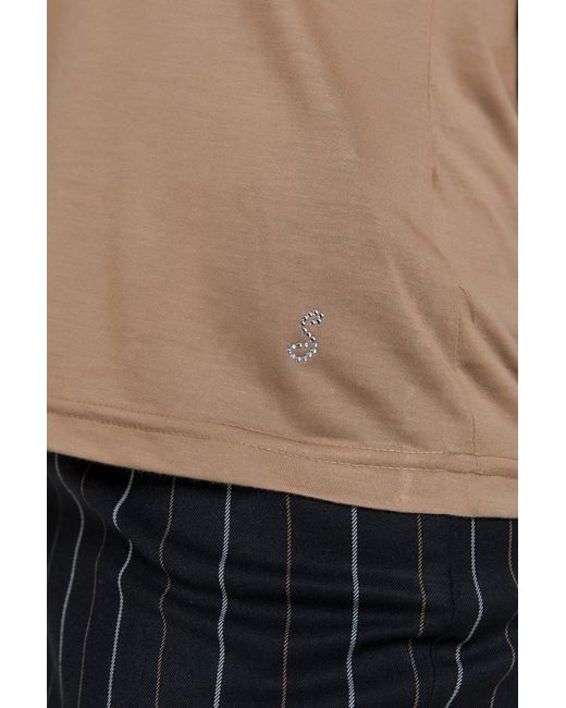 Conquista Brown Light V Neck Top