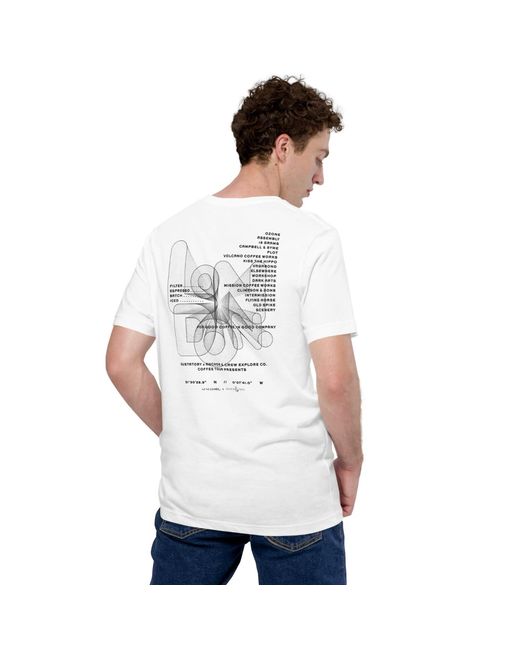 Anchor and Crew White Gustatory London Coffee Scene Organic Cotton Embroidered T-Shirt for men