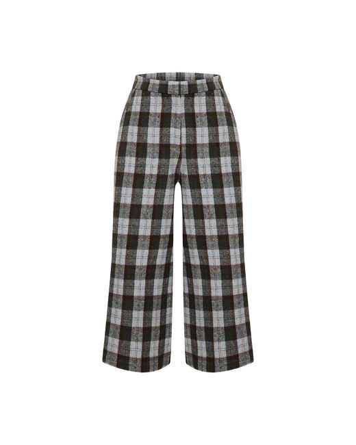 Thisisu Collection Gray Mara Wide-Leg Plaid Wool Blend Trousers – Khaki