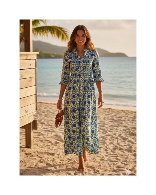 At Last Blue Cotton Annabel Maxi Dress