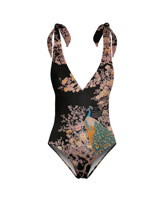 Aloha From Deer Black Ornate Avian One Piece Swimsuit