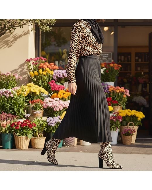 Beautiisoles by Robyn Shreiber Made in Italy Black Neutrals Tessa Animal Printed Suede Ankle Bootie Block Heel