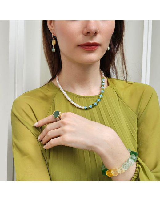 Farra Metallic Freshwater Pearls With Jade And Opal Color Matching Necklace