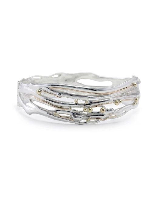Isla Silver White Handcrafted Sterling Bangle With Details