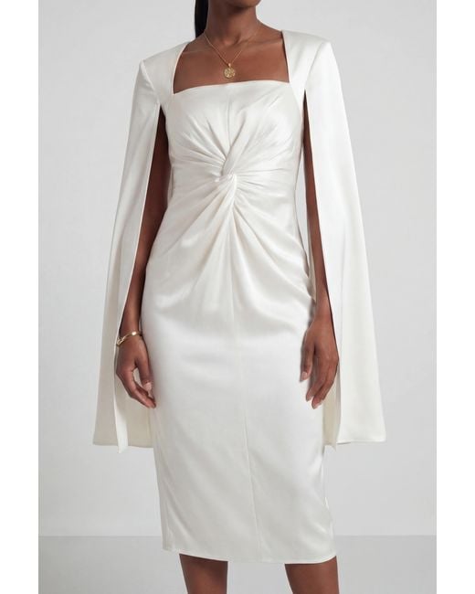 The Gt Atelier White Satin Drape Midi Dress
