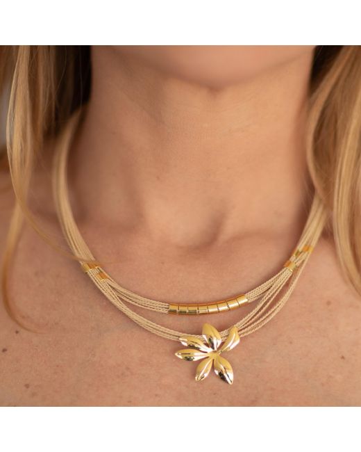 Nart Nature Making Art Metallic Neutrals The Flower Buriti Natural Fiber Necklace